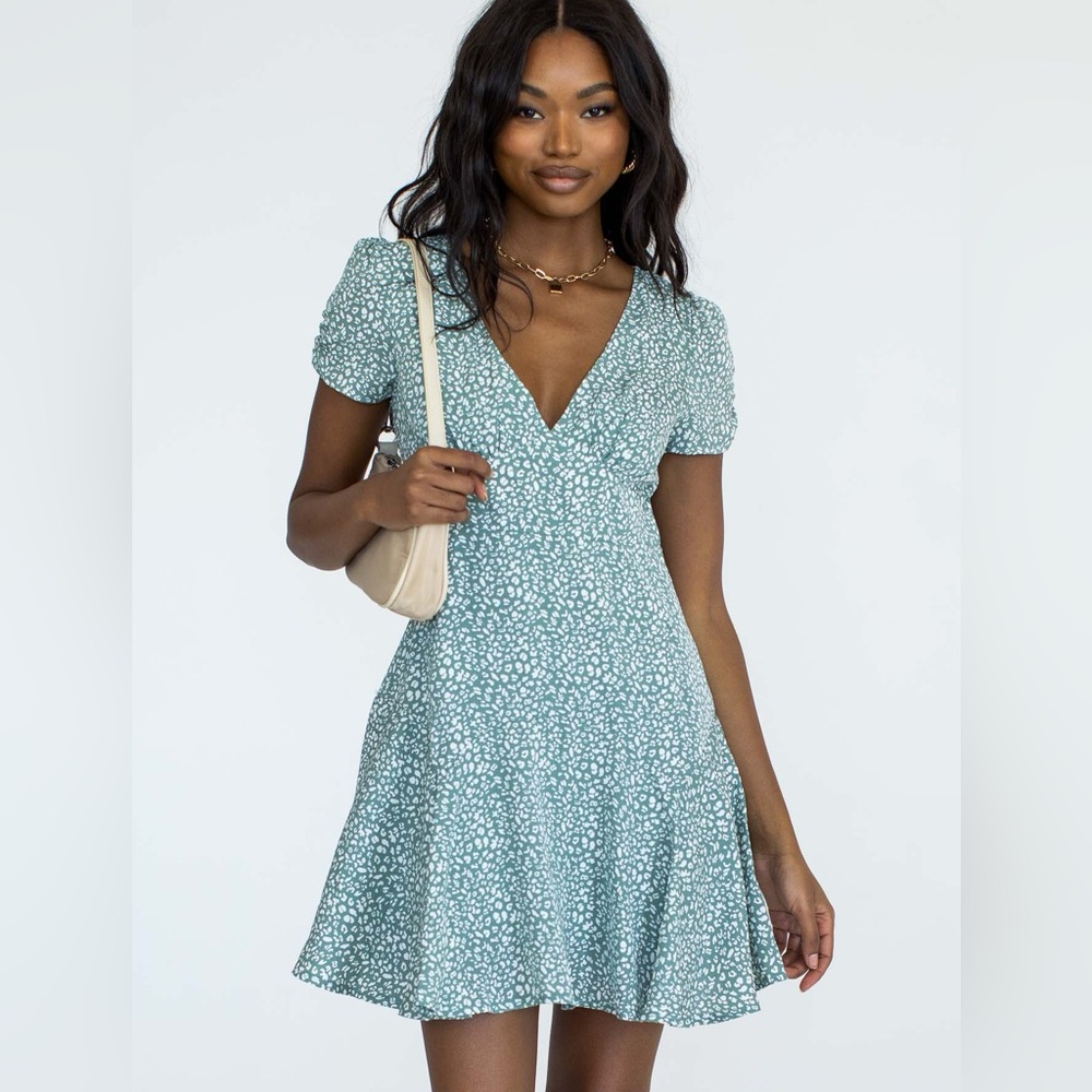 NWT Women’s Size 4 Princess Polly Green Leopard Mini Dress